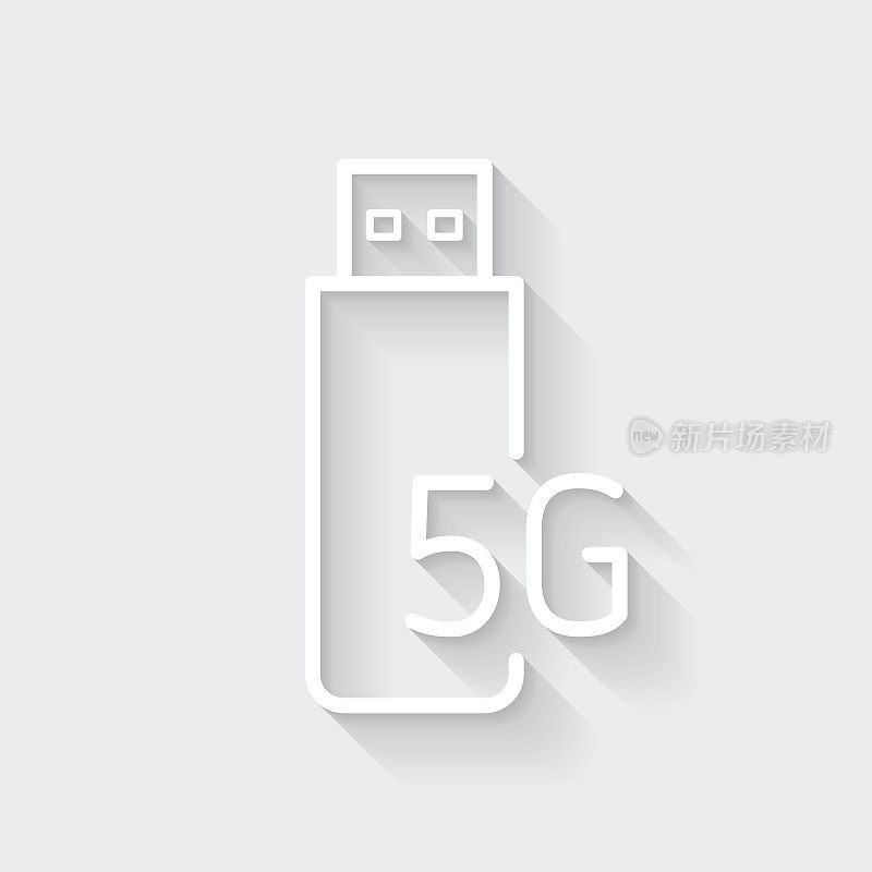 5 g USB调制解调器。图标与空白背景上的长阴影-平面设计